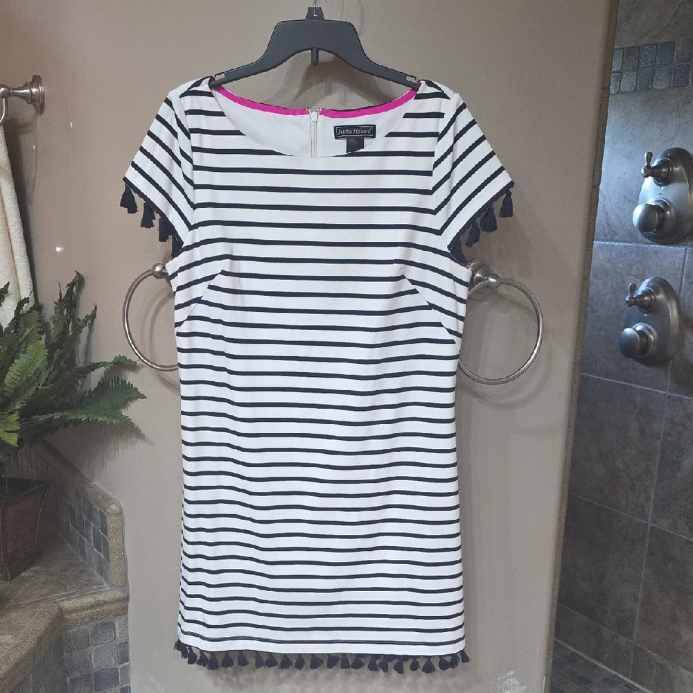 Jessica Howard Black and White Striped Midi Dress